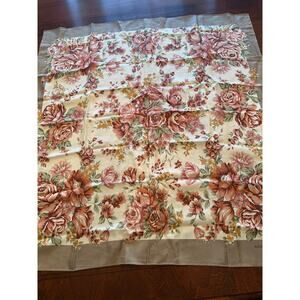 Adrienne Vittadini 32” Silk Scarf Floral Roses Taupe Border Designer Square